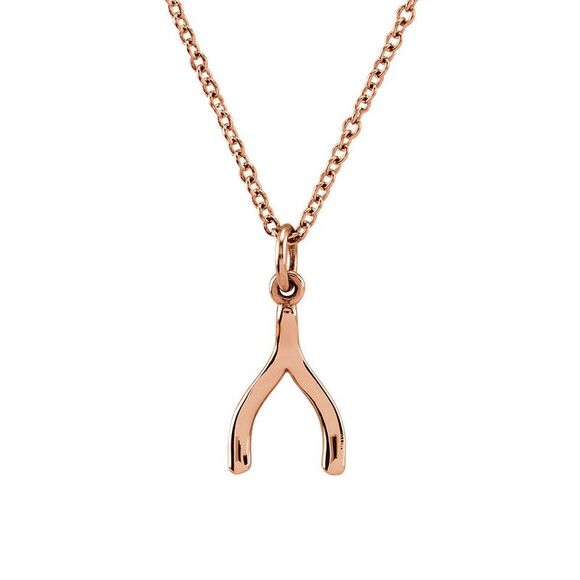 Tiny Wishbone Necklace in 14k Rose Gold, 18 Inch - Picture 1 of 4